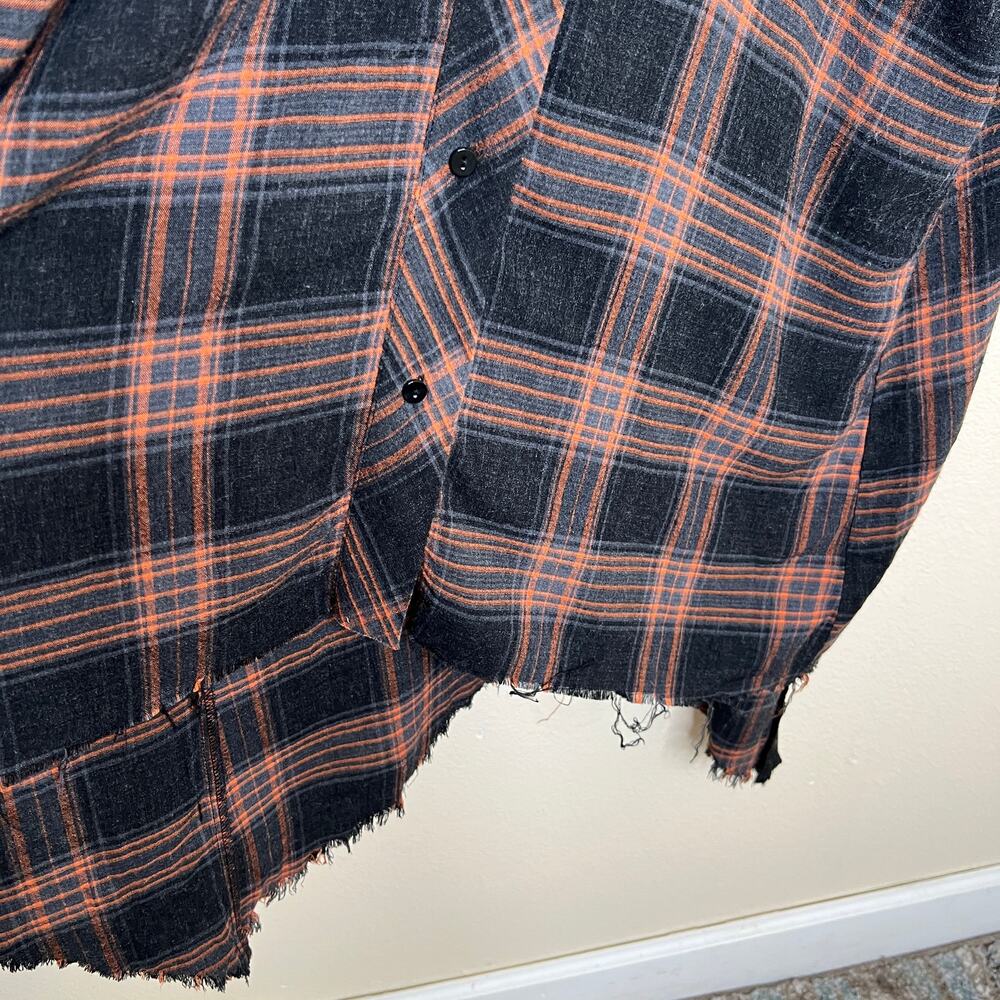 Zara Woman Orange Gray Plaid Oversized Button Up Medium - Picture 5 of 10